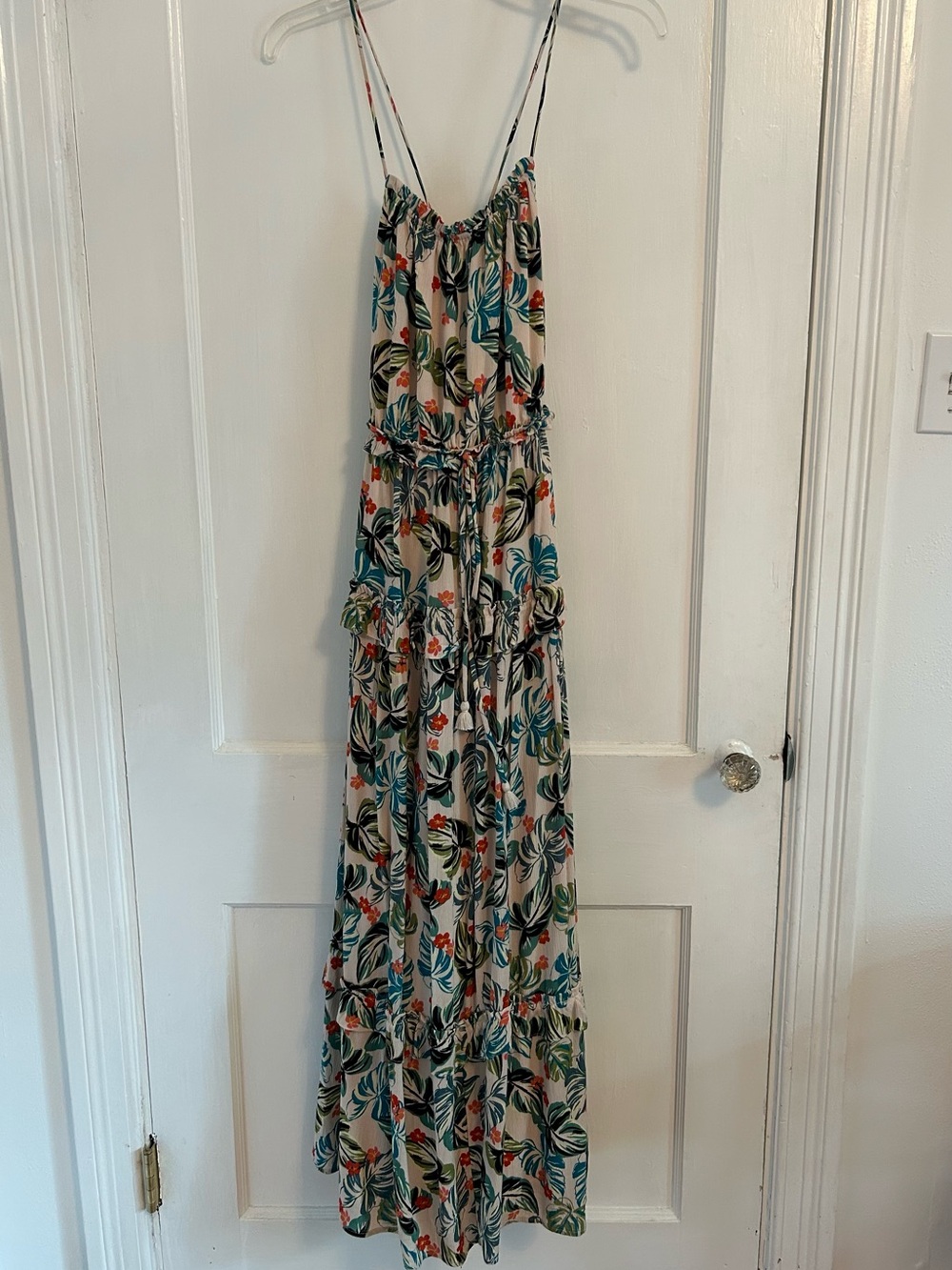 Lost + Wander Cream Maxi Dress with Green Leaves & Teal Accents